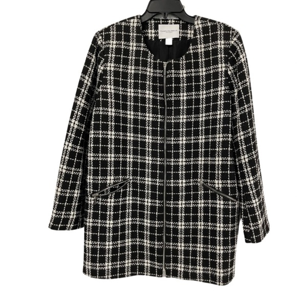 Carolina Belle Montreal women plaid XL long zippered blazer with zip pockets - Picture 1 of 10